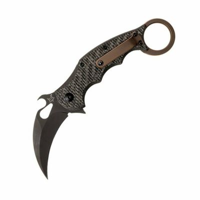 FOX knives FX-599TiC Karambit vreckový nôž 6,5 cm, čierna Cerakote, uhlíkové vlákno, titán