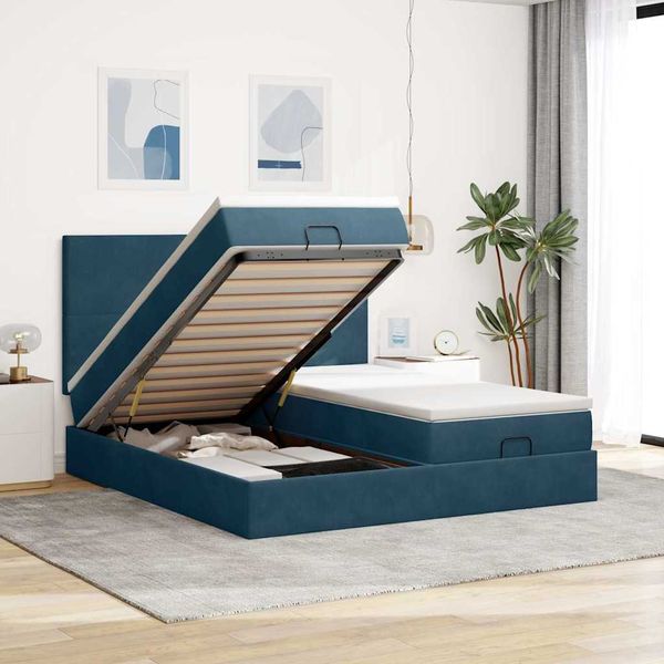 vidaXL Osmanský rám postele s matracmi tmavomodrá 200x200 cm zamat