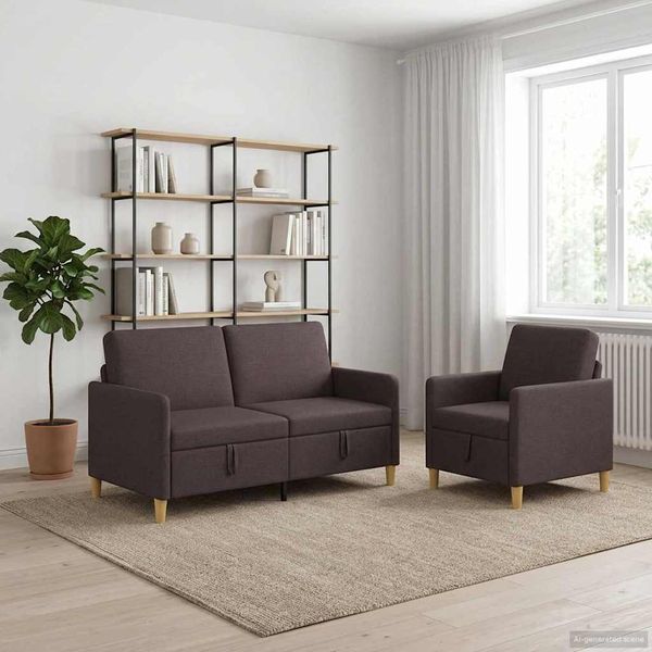 vidaXL Súprava pohovky s úložným priestorom 2 pcs Tmavohnedá Polyester