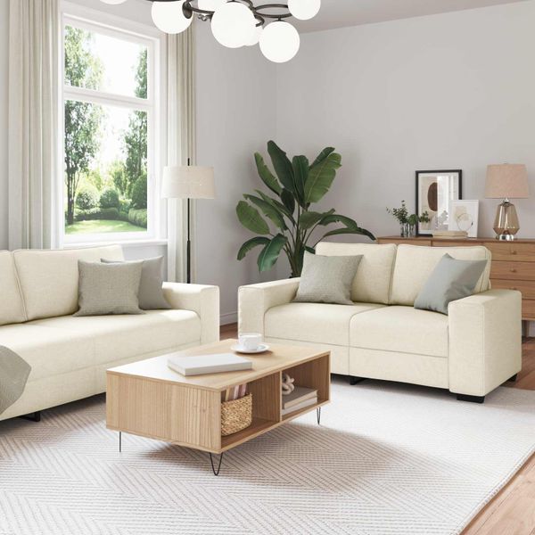 vidaXL Pohovka 2 pcs Béžová 221 x 80 x 82 cm Ľanová zmes