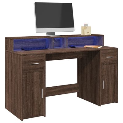 vidaXL Stôl s LED svetlami hnedý dub 140x55x91 cm kompozitné drevo
