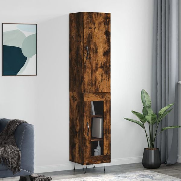vidaXL Vysoká skrinka dymový dub 34,5x34x180 cm spracované drevo