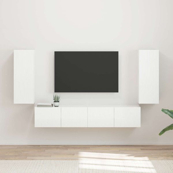 vidaXL Sada nástenného kabinetu na TV 4 pcs Vysoký lesk bielej