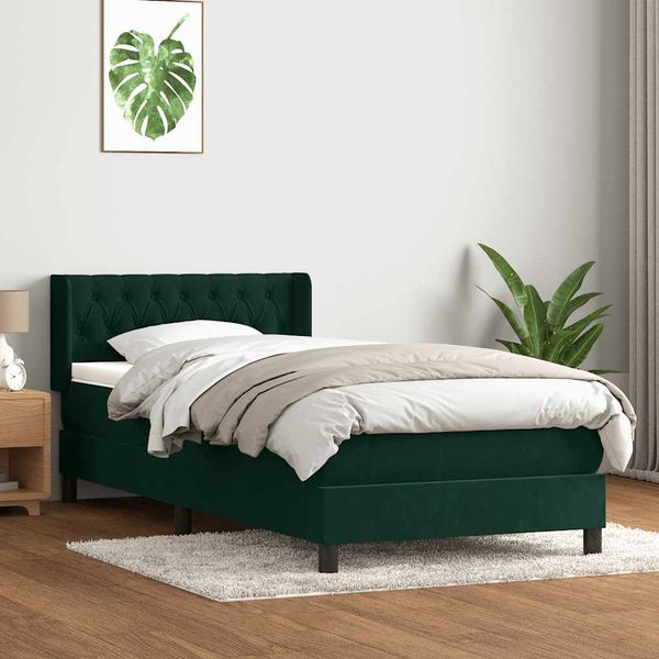 vidaXL Posteľný rám boxsping s matracom tmavozelený 100x220 cm zamat