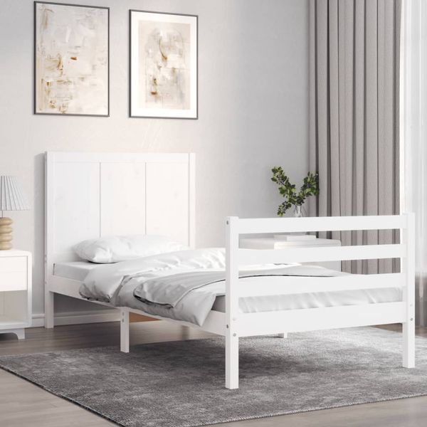vidaXL Rám postele s čelom biely 100x200 cm masívne drevo