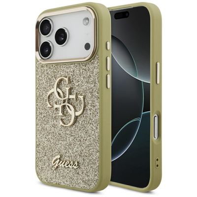 Puzdro Guess Fixed Glitter Big 4G Metal Frame pre iPhone 17 Pro zlaté