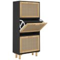vidaXL Botník čierny 52x25x115 cm spracované drevo a prírodný ratan