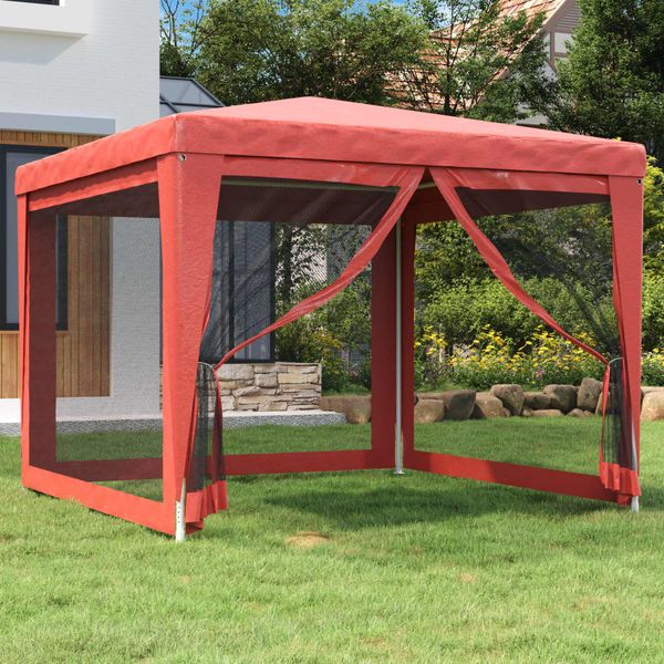 vidaXL Párty stan so 4 sieťkovanými bočnými stenami červený 3x3 m HDPE