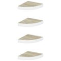 vidaXL Nástenné rohové police 4 ks dub a biele 25x25x3,8 cm MDF