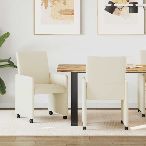 vidaXL Jedálenské stoličky na kolieskach 2 pcs Krémová 57 x 66 x 94 cm