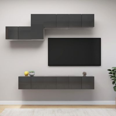 vidaXL 7-dielna súprava TV skriniek lesklá sivá drevotrieska