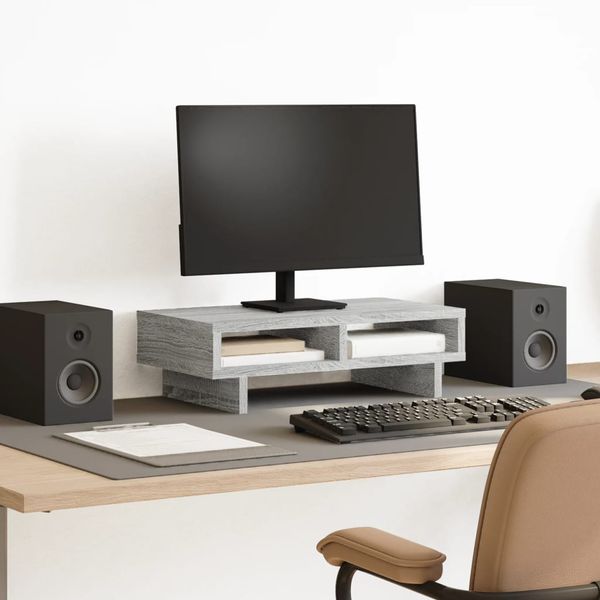 vidaXL Stojan na monitor sivý dub sonoma 50x27x15 cm kompozitné drevo