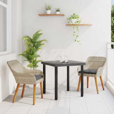 vidaXL Záhradný jedálenský set s vankúšom 3 pcs Svetlosivá polyratan