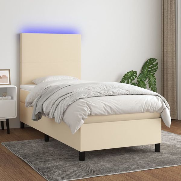 vidaXL Posteľ boxsping s matracom a LED krémová 80x200 cm látka