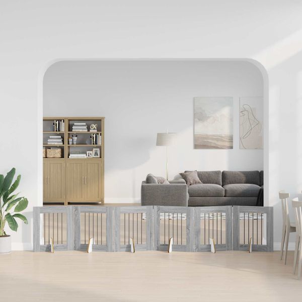 vidaXL Skladacia psia brána so stojanmi 6 ks Sivý Sonoma 362 cm