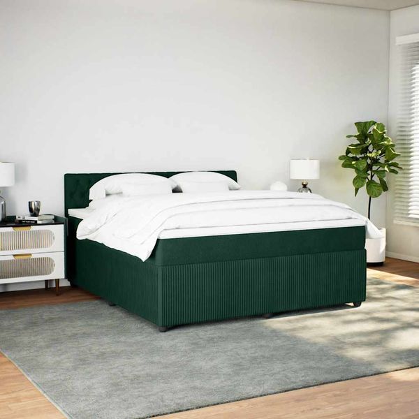 vidaXL Posteľný rám boxsping s matracom tmavozelený 180x200 cm zamat