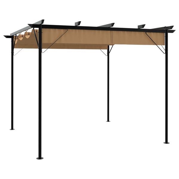 vidaXL Pergola so zaťahovacou strechou sivohnedá 3x3 m oceľ 180 g/m²