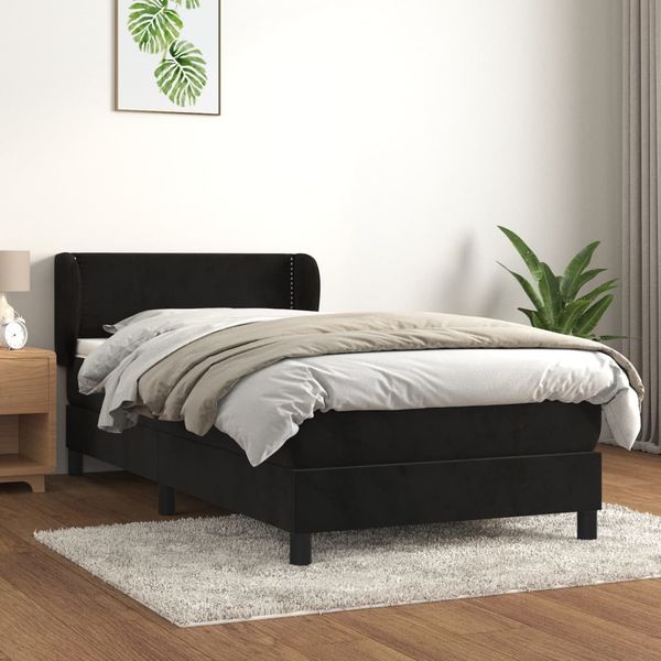 vidaXL Posteľný rám boxspring s matracom čierny 90x200 cm zamat