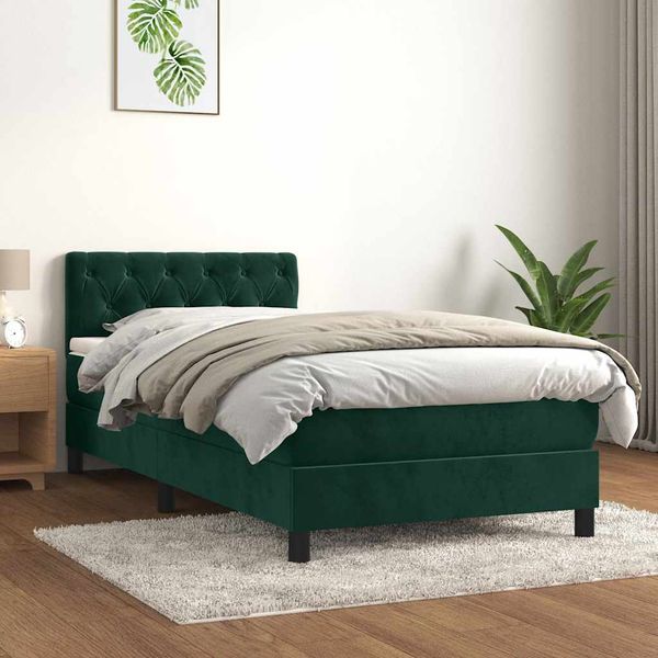 vidaXL Posteľný rám boxsping s matracom tmavozelený 80x200 cm zamat