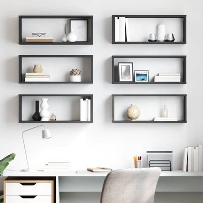 vidaXL Nástenné police 6 ks, lesklé sivé 60x15x23 cm, kompozitné drevo