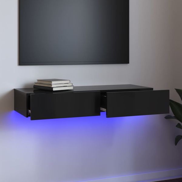 vidaXL TV skrinka s LED svetlami lesklá čierna 90x35x15,5 cm