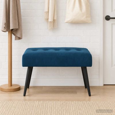 vidaXL Lavica s gombíkovým prešívaním Modrá 60 x 40 x 45 cm Zamat