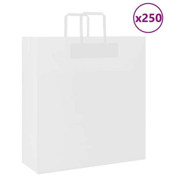 vidaXL Papierové tašky 250 ks s rúčkami, biele, 45x17x48 cm