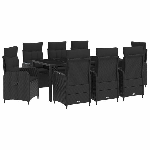 vidaXL Záhradná jedálenská súprava 9 pcs Čierna 190 x 90 x 75 cm