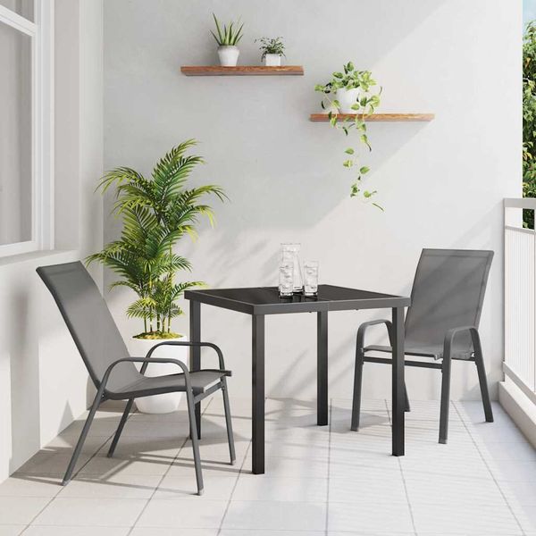 vidaXL Záhradný jedálenský set 3 pcs Šedá a čierna Práškovaná oceľ