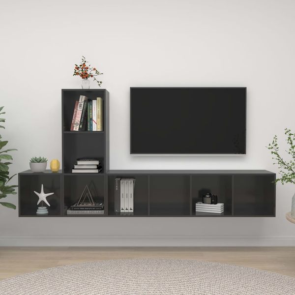 vidaXL 3-dielna súprava TV skriniek, lesklá sivá, kompozitné drevo