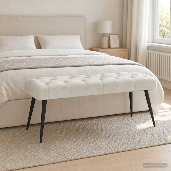 vidaXL Lavica s gombíkovým prešívaním Krémová 110 x 40 x 46 cm Zamat