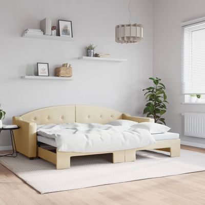 vidaXL Denná posteľ s rozkladacou posteľou krémová 80x200 cm látka