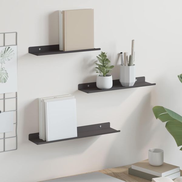 vidaXL Závesná polica Nástenný 3 pcs Čierny 40 x 9 x 2,5 cm Oceľ