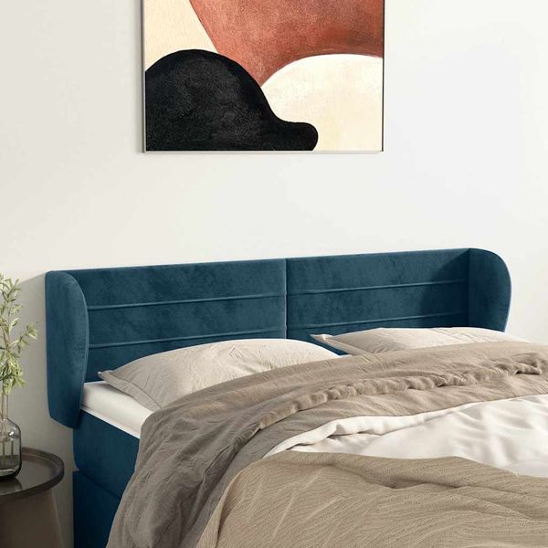 vidaXL Čelo postele so záhybmi tmavomodrá 147x23x78/88 cm zamat