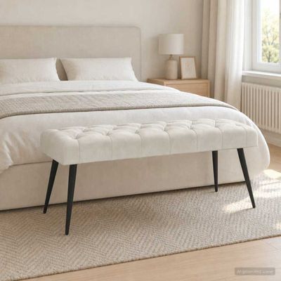 vidaXL Lavica s gombíkovým prešívaním Krémová 110 x 40 x 46 cm Zamat