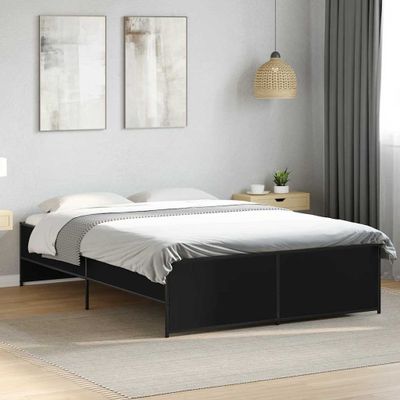 vidaXL Rám postele čierny 135x190 cm kompozitné drevo a kov