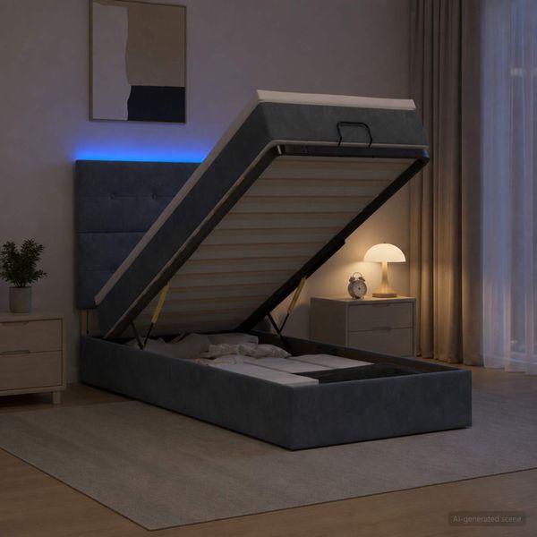 vidaXL Ottoman posteľ s matracom a LED Tmavosivá 80 x 200 cm Zamat