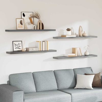 vidaXL Plávajúce nástenné police 4 ks, sivé 120x23,5x3,8 cm, MDF