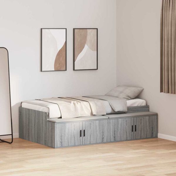 vidaXL Rám postele s dverami Sivý Sonoma 90 x 190 cm Kompozitné drevo