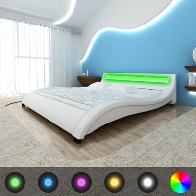vidaXL Posteľ s matracom, LED, biela, umelá koža 140x200 cm