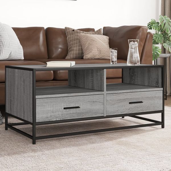 vidaXL Konferenčný stolík sivá sonoma 100x50x45cm kompozitné drevo+kov