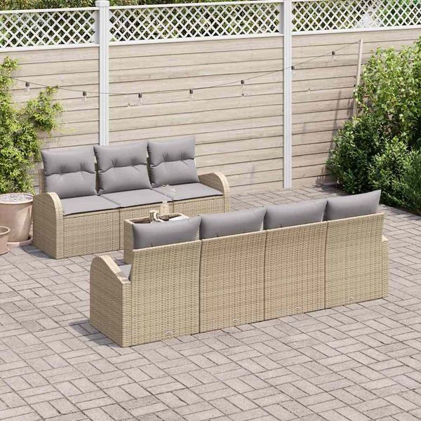 vidaXL Súprava záhradných pohoviek s vankúšom 8 pcs Béžová a šedá