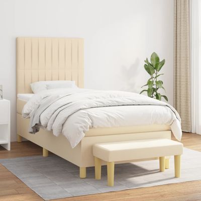 vidaXL Posteľný rám boxspring s matracom krémový 90x190 cm látka
