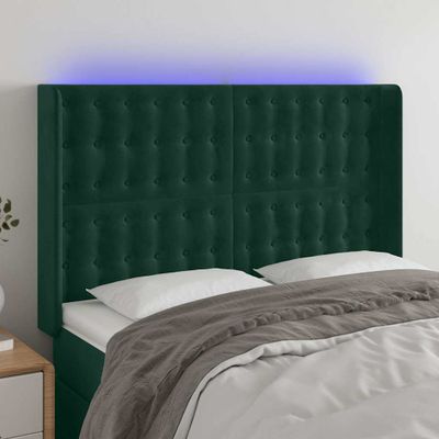 vidaXL Čelo postele s LED tmavozelené 147x16x118/128 cm zamat