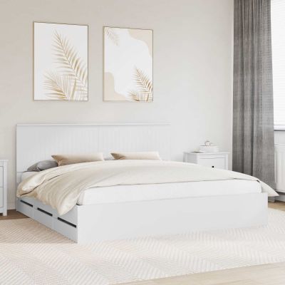 vidaXL Rám postele so zásuvkou Biela 200 x 200 cm Inžinierske drevo