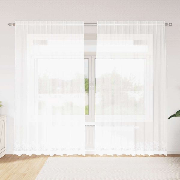 vidaXL Čipková záclona so záclonami Biela 200 x 200 cm Polyester