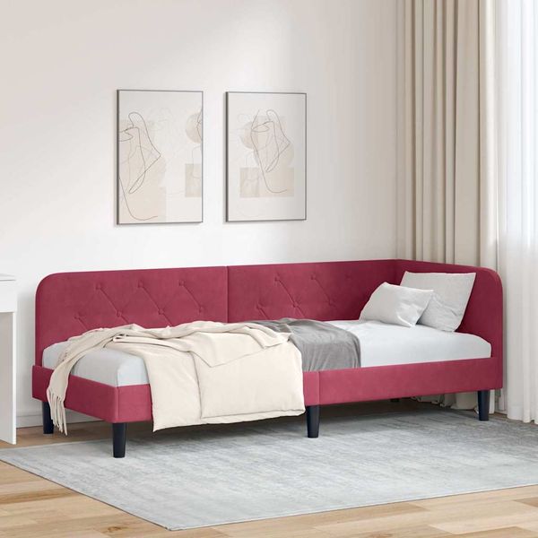 vidaXL Rohový rám postele Víno červené 80 x 200 cm Zamat