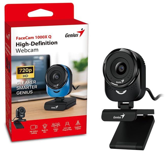GENIUS FaceCam 1000X Q Black/ 720p HD/ 360° rotace/ 90° náklon/ USB 2.0/ UVC/ mikrofon/ černá Webkamera, HD 720p, mikrofon, USB 2.0, cerná
