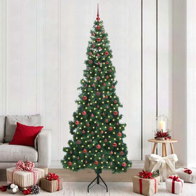 vidaXL Rohový umelý vianočný strom s 300 LED-i Zelená 240 cm PVC a kov