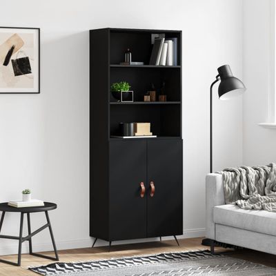 vidaXL Vysoká skrinka čierna 69,5x34x180 cm spracované drevo